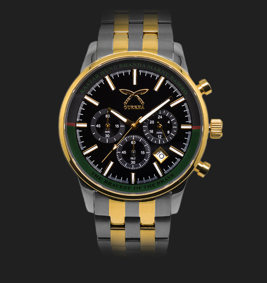 Gold and silver stainless steel chronograph watch