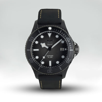 Black NATO Moon Light watch with leather strap