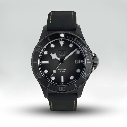 Black NATO Moon Light watch with leather strap