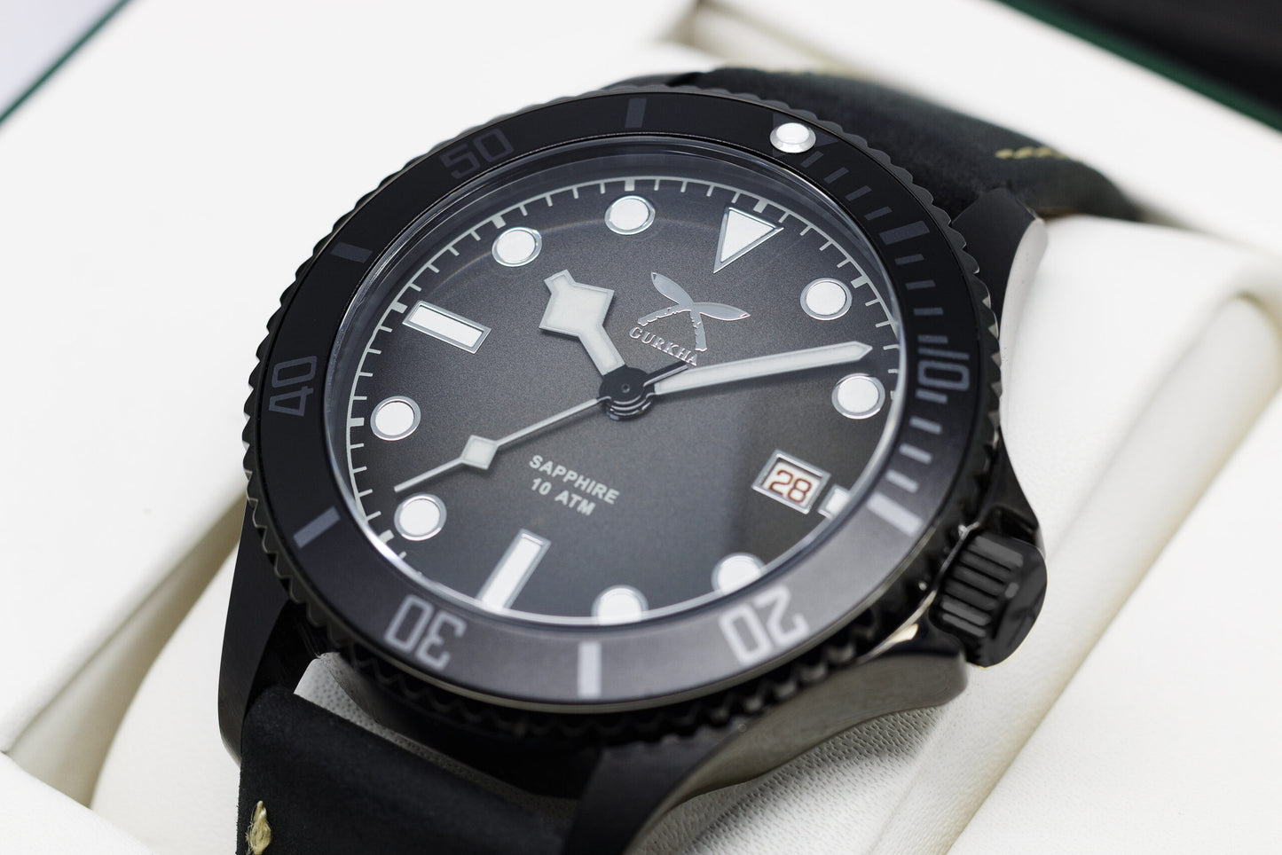 Black NATO Moon Light watch with leather strap