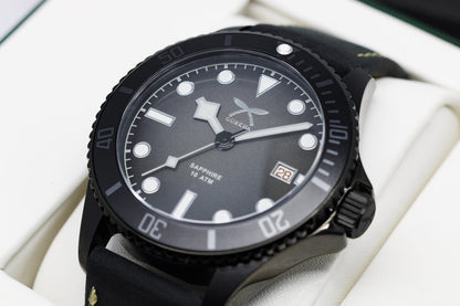 Black NATO Moon Light watch with leather strap