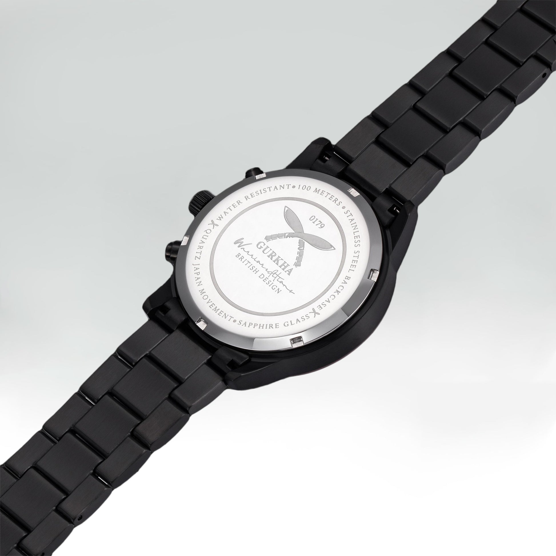 Black stainless steel men's watch back view