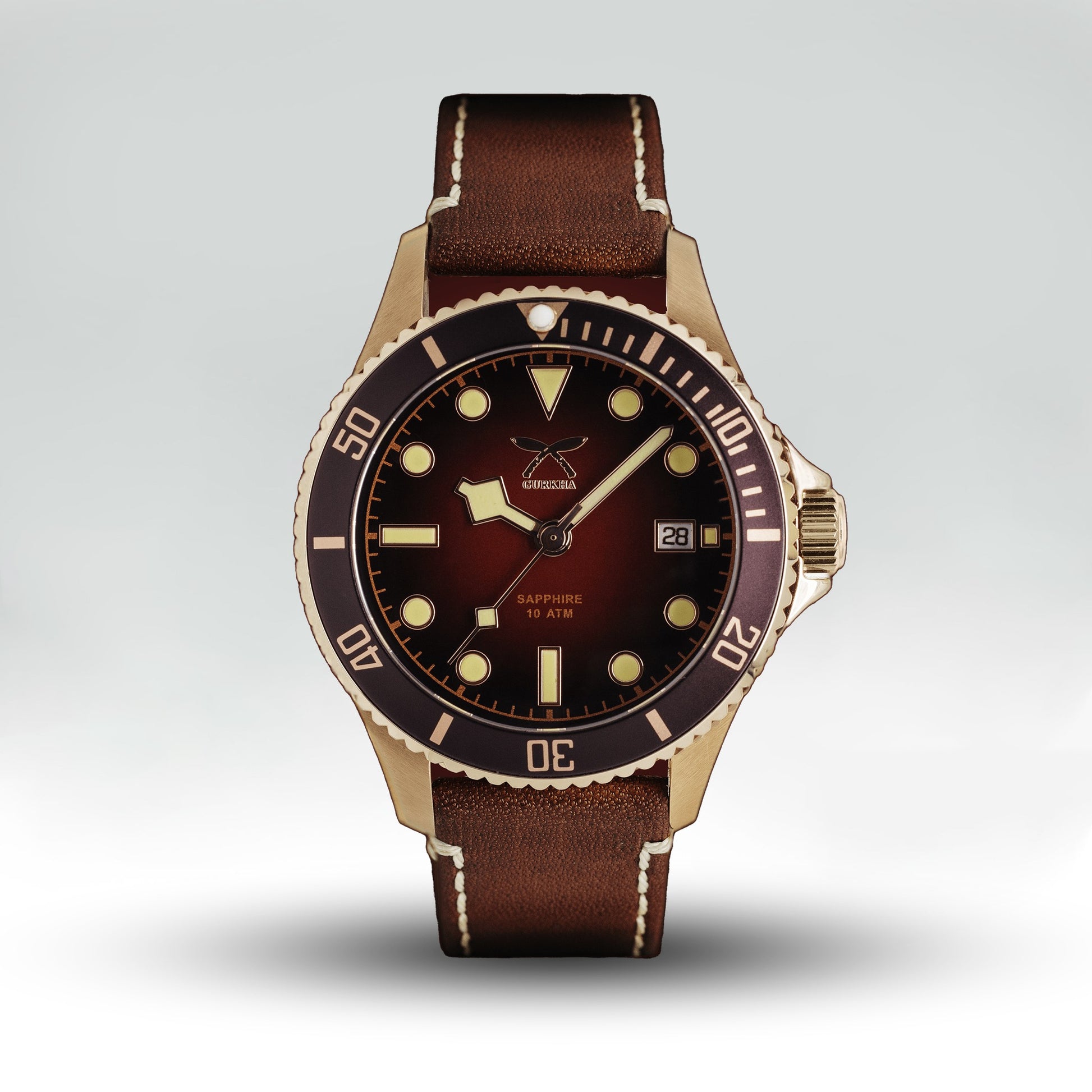 NATO Bronze Brown leather strap watch with sapphire glass